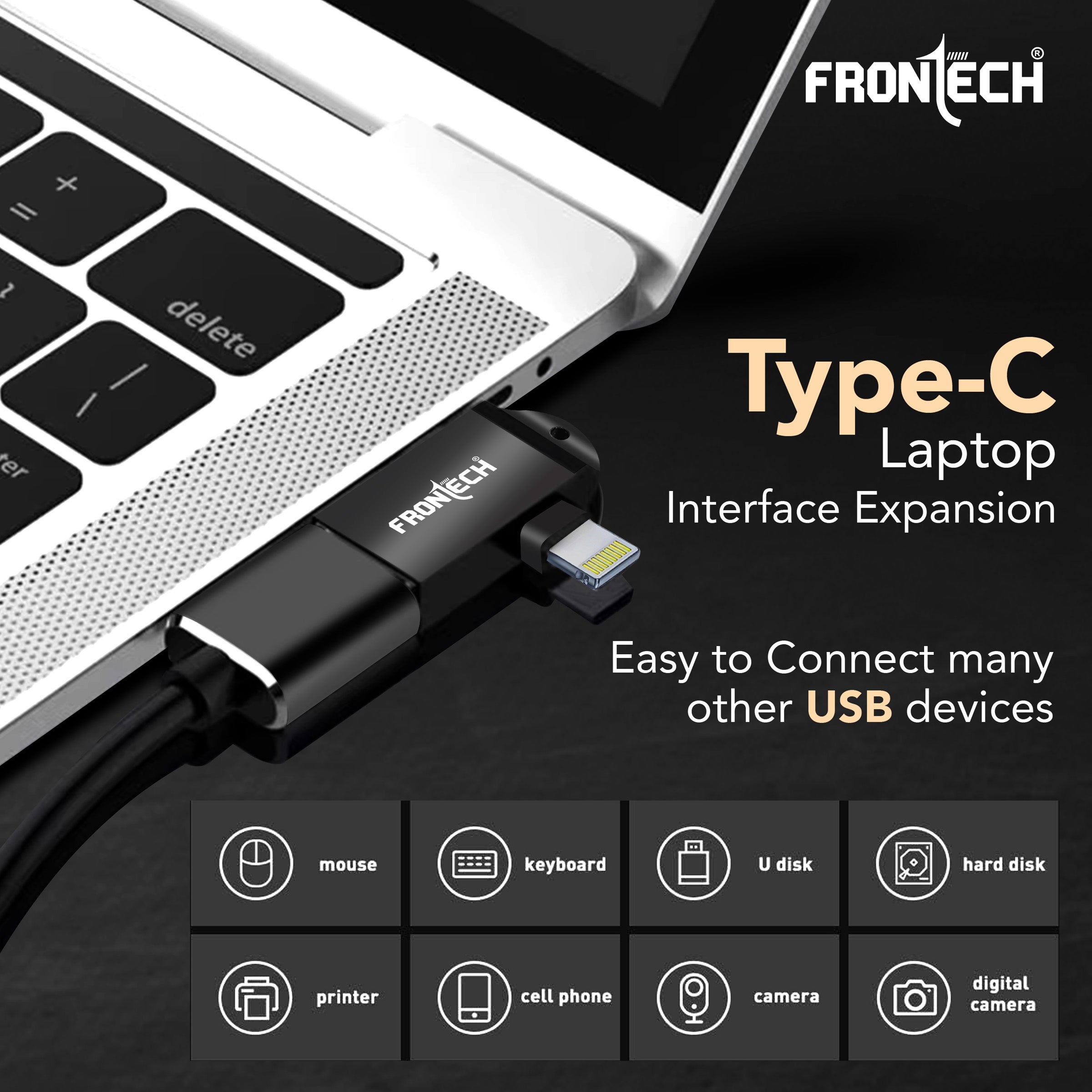 Frontech Dual Interface OTG Converter – USB to Type-C & 8-Pin Converter for Android & iOS (NC-0046). Frontech Dual Interface OTG Converter – USB to Type-C & 8-Pin Converter for Android & iOS (NC-0046).